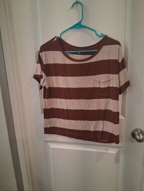 American Eagle Outfitters Soft & Sexy Maroon & Cream Striped Tee Size Small